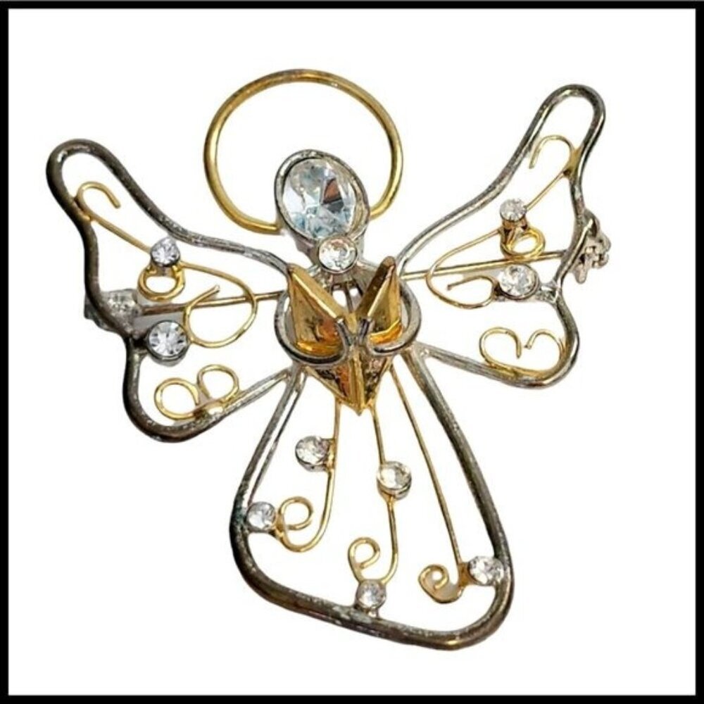 Vintage Eisenberg Ice Silver and Gold Tone Angel Reading Book Brooch Pin‎